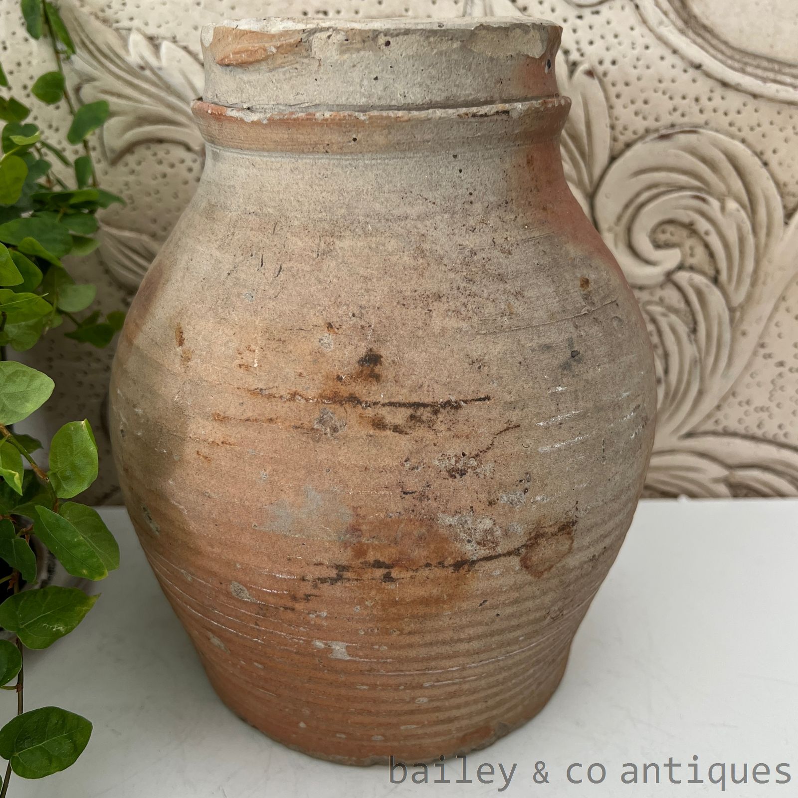 Antique French Rare Earthenware Stoneware Confit Pot Wine Jug - B0771 detail 08